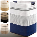 Laundry Hamper, 85L Tall Laundry Basket with Leather Handles, Rectangle Large Clothes Hamper for Organizing, Cotton Woven Laundry Baskets Storage Hampers for Bedroom, Nursery, Living Room