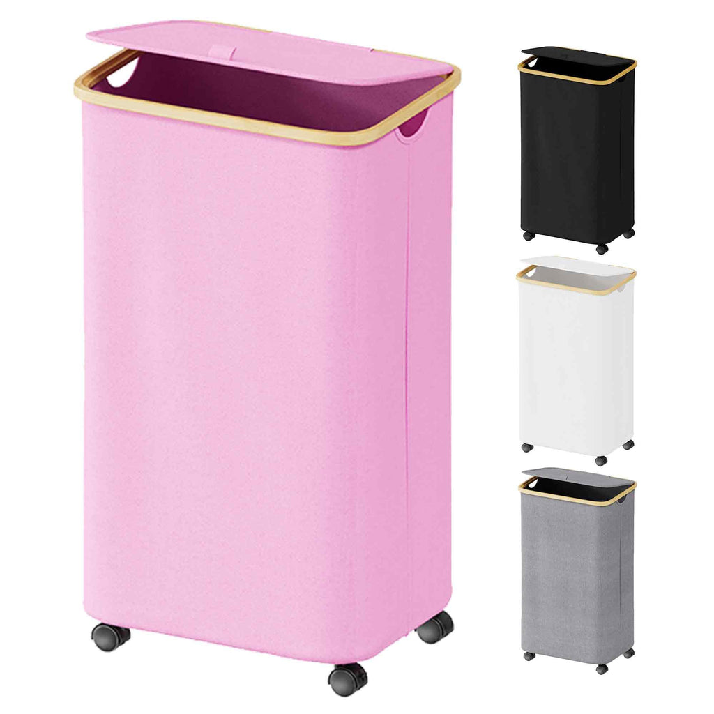 SUOCO Laundry Basket with Lid, 29 Gal (110L) Clothes Hamper with Bamboo Handles, Large Foldable Laundry Hamper for Bedroom, Bathroom, Dorm, Laundry Room - Black