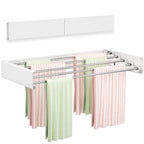 Vikaqi Wall Mounted Clothes Drying Rack 40 inches, Foldable Wall Mount Laundry Rack Folding Indoor, Drying Rack Clothing Collapsible, Hidden Space Saver with Wall Template, 6 Rods, White
