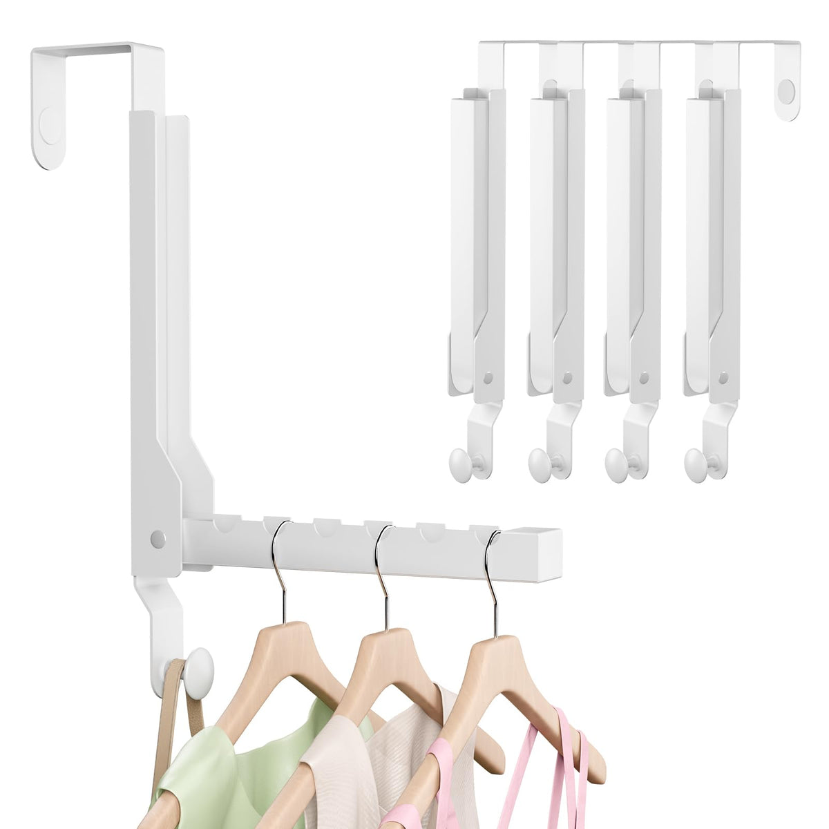 2 Pack Over The Door Hanger, Folding Over The Door Drying Rack, Over The Door Hooks, Door Hanger for Clothing, Over The Door Clothes Hanger,Portable Compact Clothes Drying Rack,White