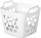 Flexible Plastic Laundry Basket - Square Storage Hamper with Side Handles for Easy Carrying - Versatile Organizer for Laundry, and Household Storage, 28 Litter White