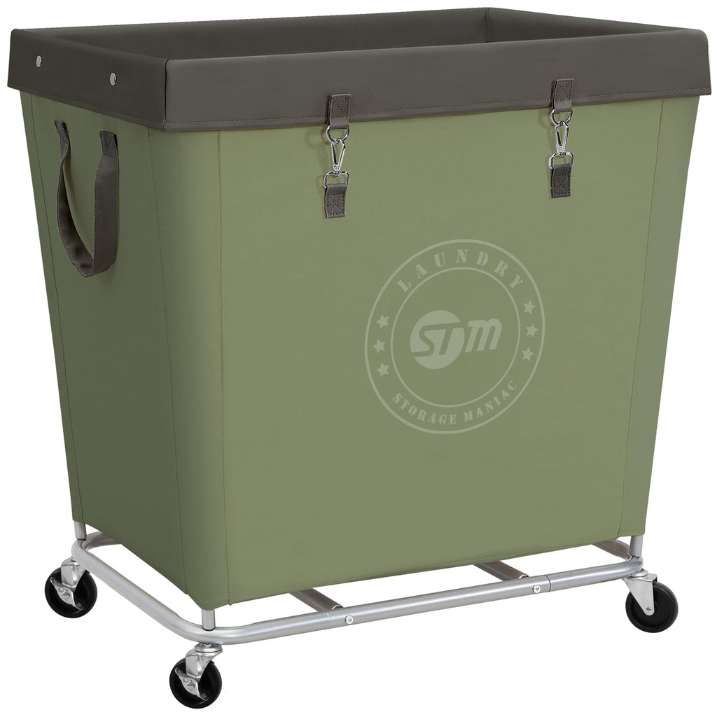 STORAGE MANIAC Commercial Laundry Hamper with Heavy Duty Steel Frame, 160 L Industrial Clothes Basket Cart with Wheels for Big Family, Home, Hotel, Laundry Room, 18''L x 18''W x 31''H, Medium Beige
