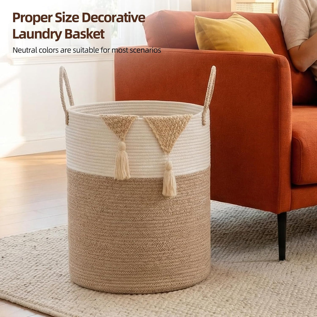 OIAHOMY 60L Nursery Hamper Laundry Basket Laundry Hamper Brown/White