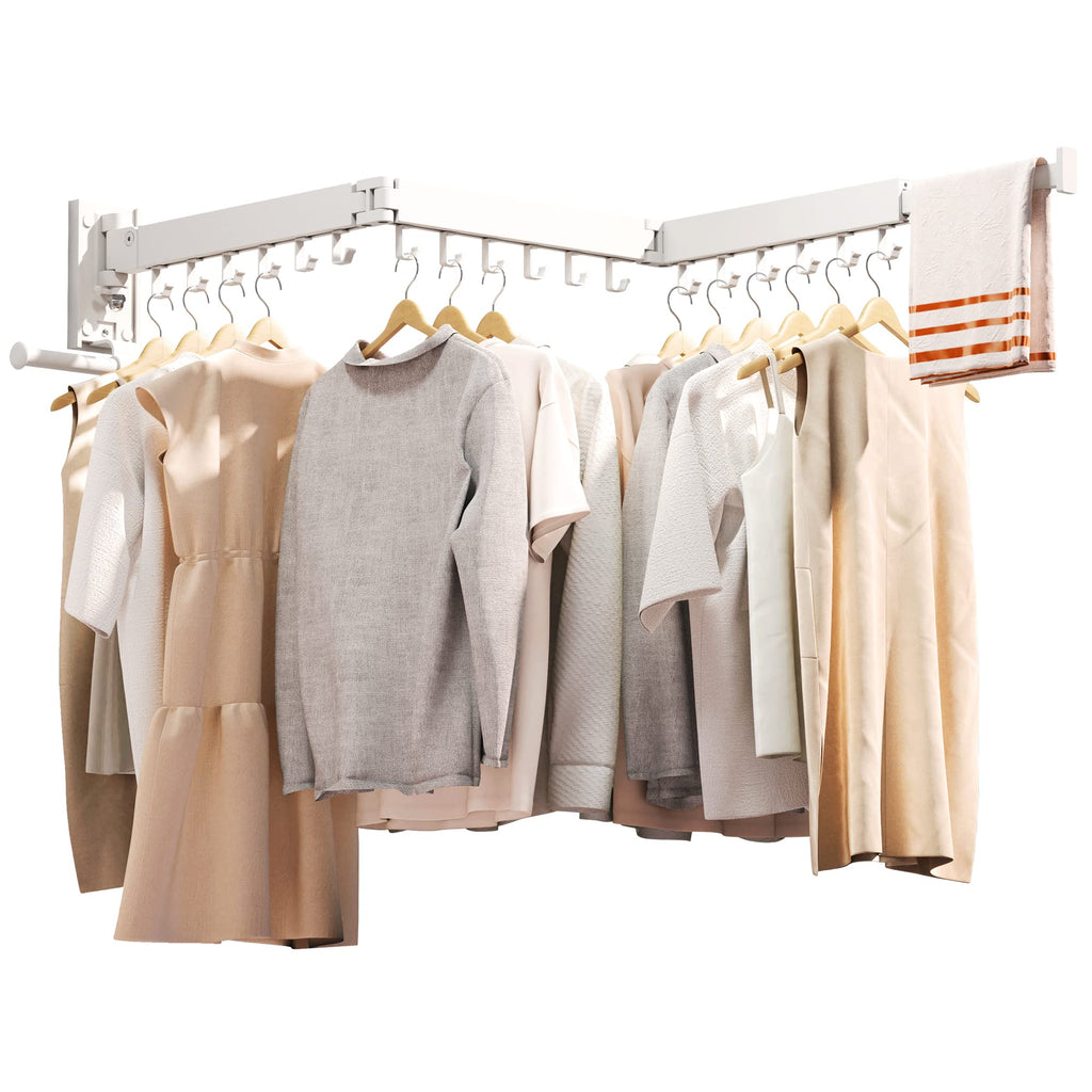 ZdwCyl Clothes Drying Rack,Laundry Space Saver Wall Mounted,Retractable,Collapsible(Tri-Fold), White Color Rack Clothing