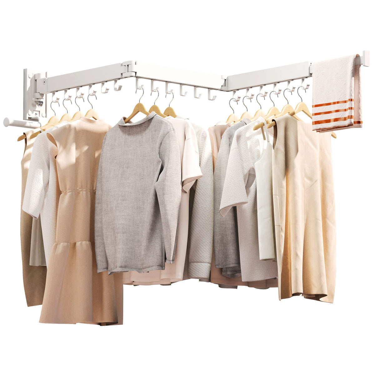 ZdwCyl Clothes Drying Rack,Laundry Space Saver Wall Mounted,Retractable,Collapsible(Tri-Fold), White Color Rack Clothing