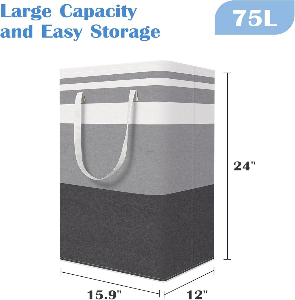 BlissTotes 3-Pack Laundry Basket, Collapsible Laundry Hamper, Grey, 75L