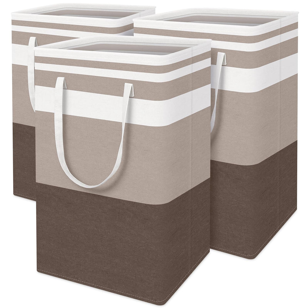 BlissTotes 3-Pack Laundry Basket, Collapsible Laundry Hamper, Grey, 75L
