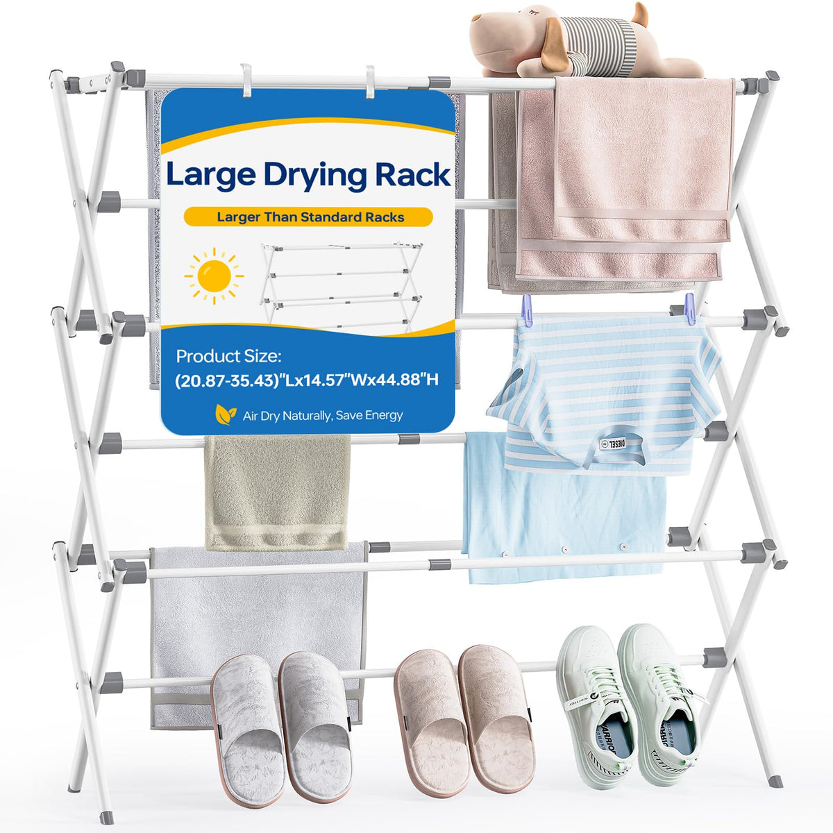 APEXCHASER Extra Large Clothes Drying Rack, 14.57" D × 44.88" H