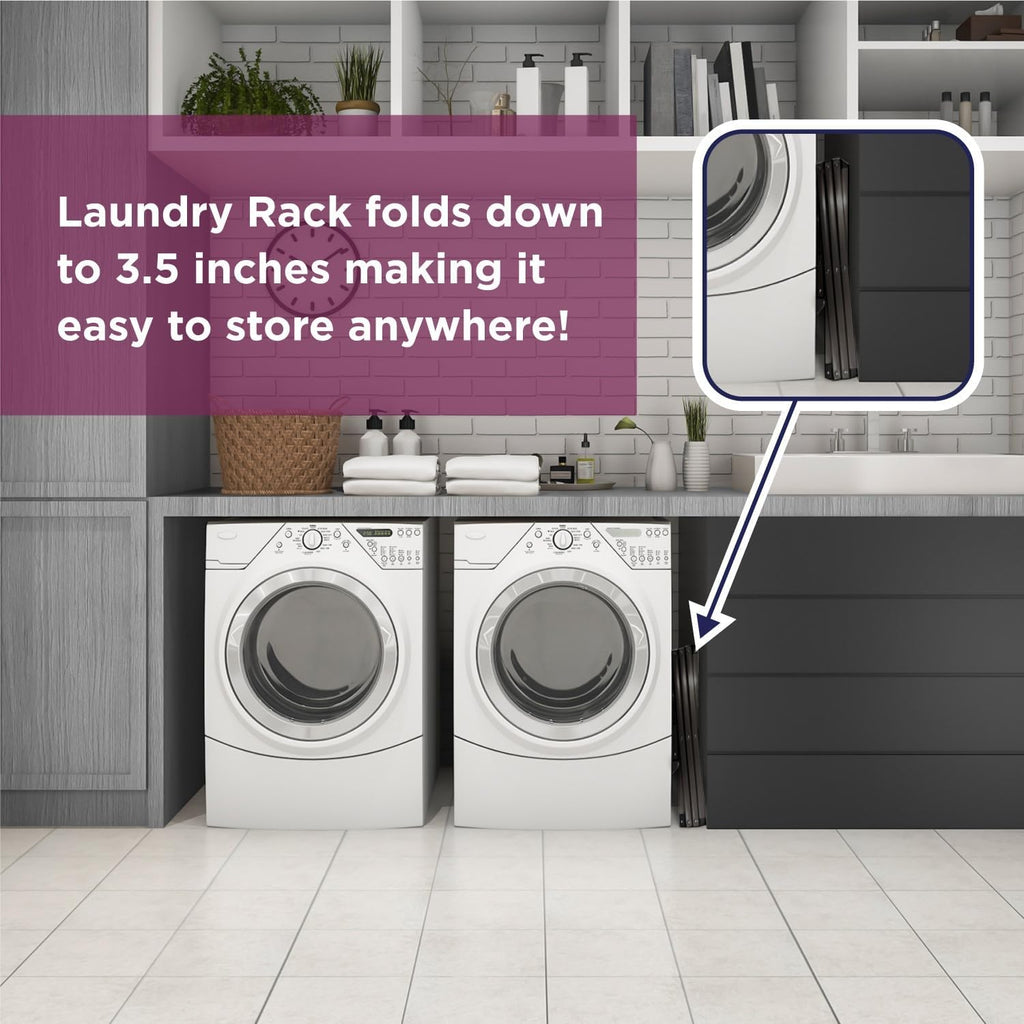 Black+Decker 3 Tier Expandable Collapsing Foldable Laundry Rack for Air Drying Clothing, Space Saving Heavy Duty Lightweight Metal Drying Rack, Black