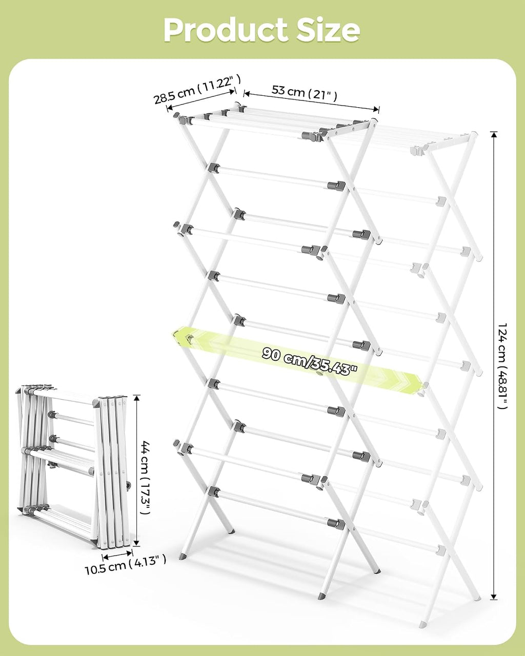 APEXCHASER 4-Tier Foldable Clothes Drying Rack, 48.8" H, White
