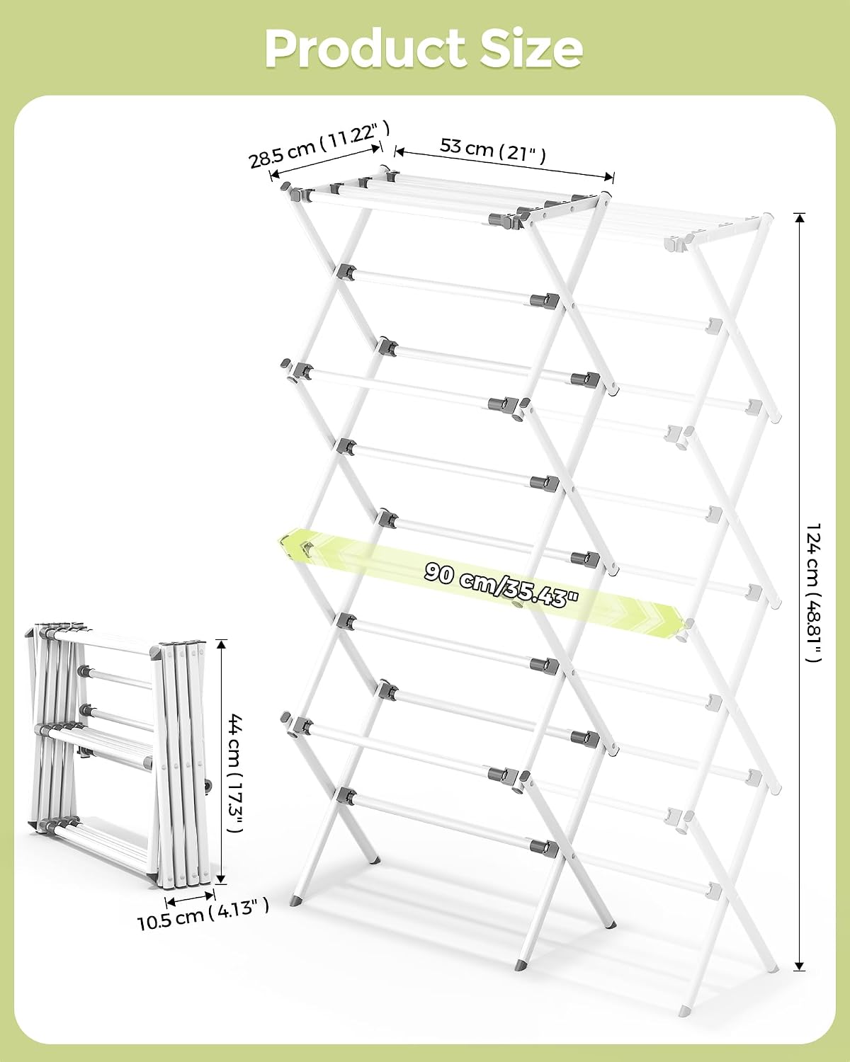 APEXCHASER 4-Tier Foldable Clothes Drying Rack, 48.8" H, White