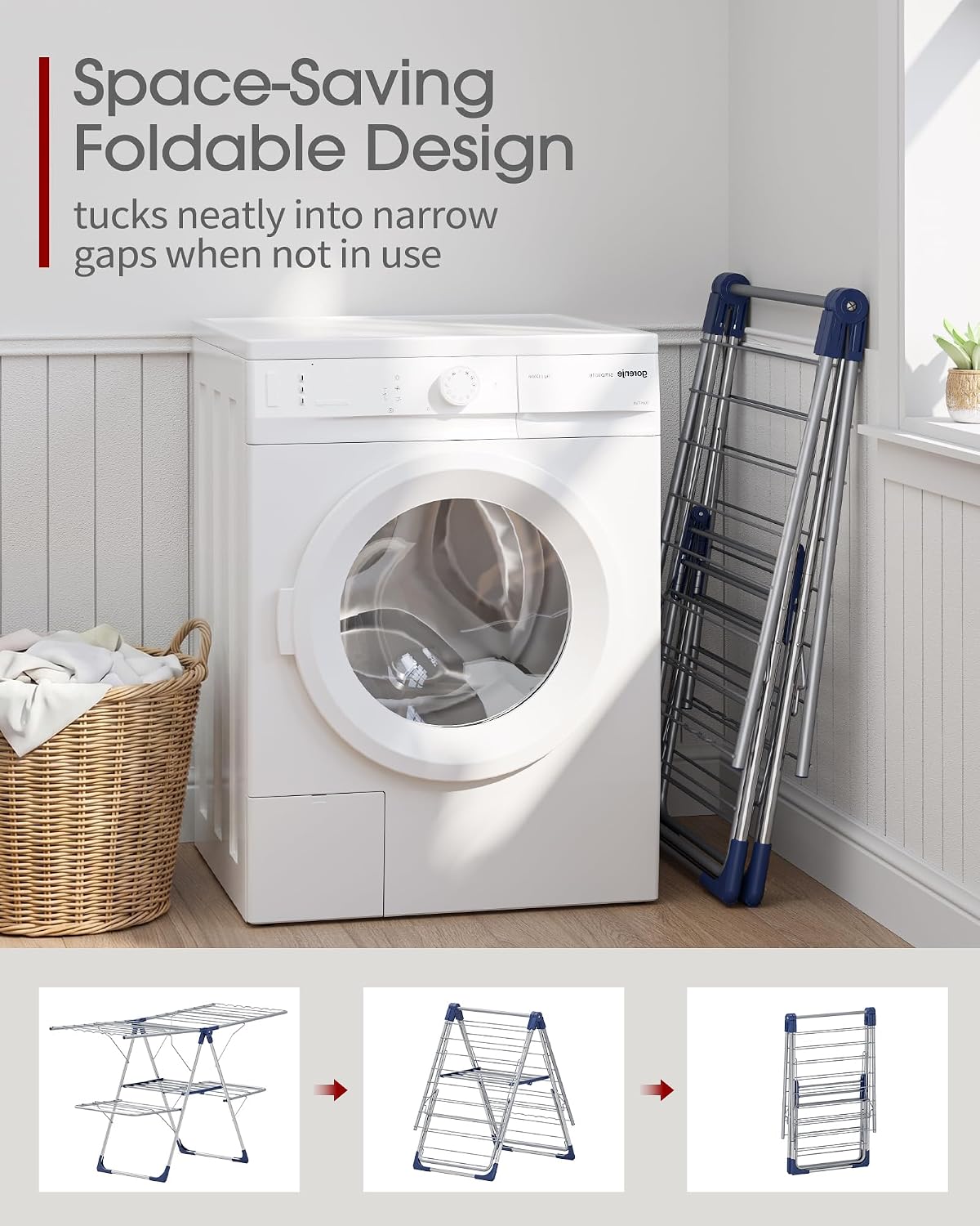 Sakugi Clothes Drying Rack, Foldable 2-Level with 55.5" Adjustable Wings