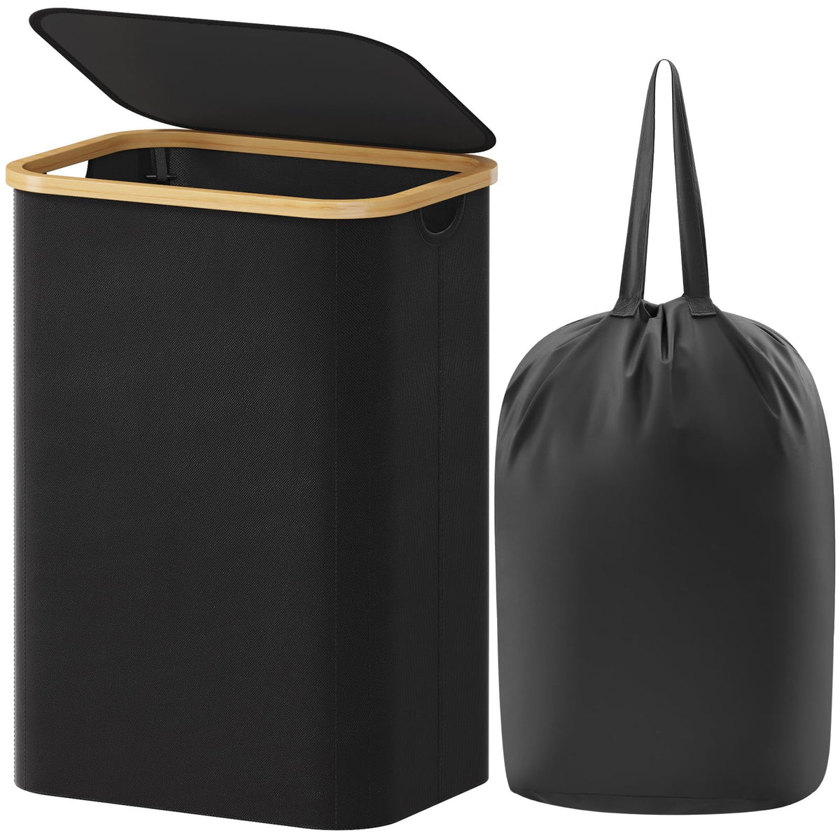 Lifewit 105L Large Laundry Basket with Lid, Removable Bags, Black