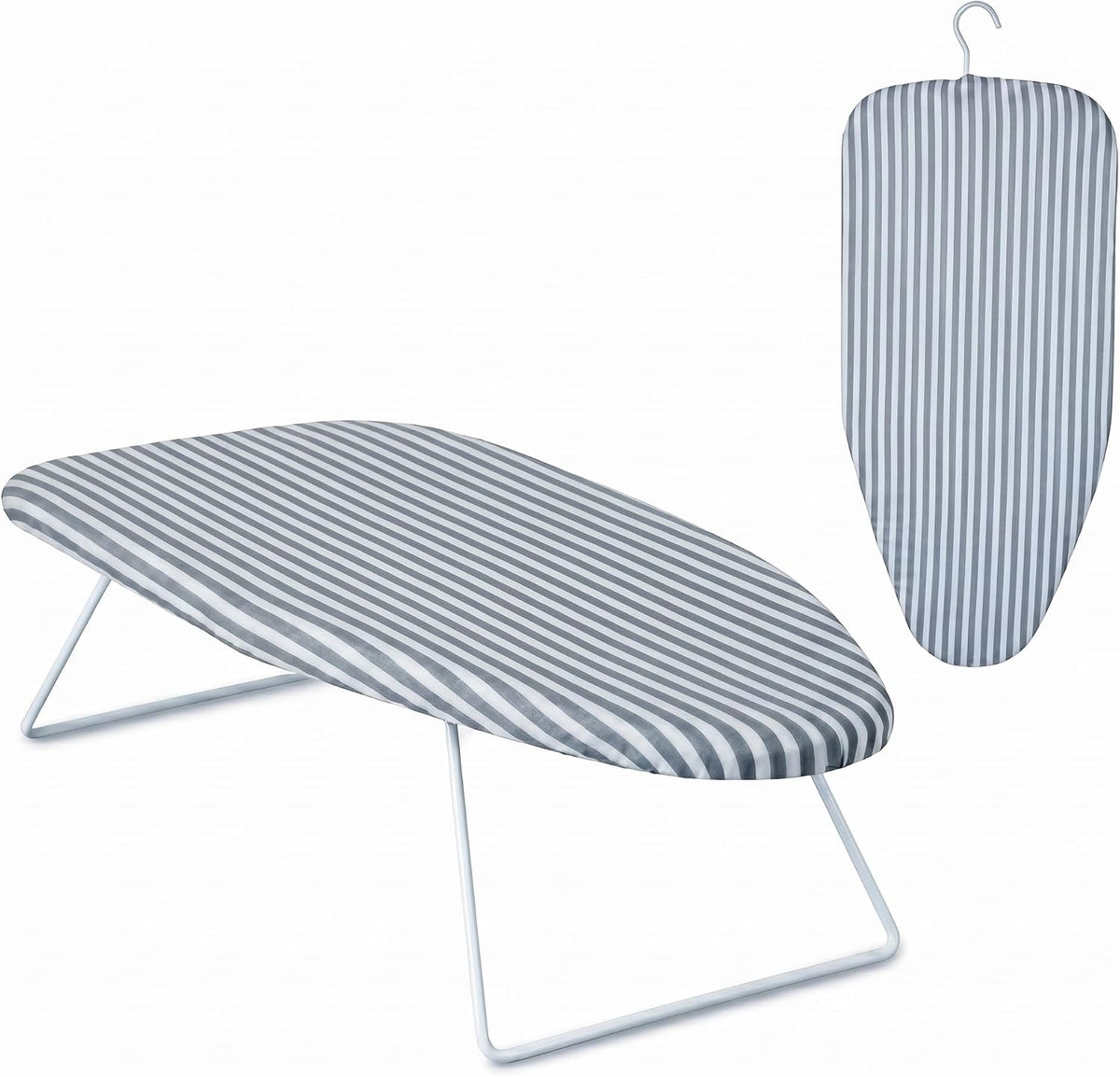 Honey-Can-Do Steel Tabletop Ironing Board with Folding Legs, Grey and White Stripe Cotton Cover, Compact Space-Saving Design, 30" L x 6" H