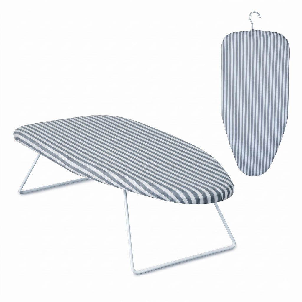 Honey-Can-Do Steel Tabletop Ironing Board with Folding Legs, Grey and White Stripe Cotton Cover, Compact Space-Saving Design, 30" L x 6" H