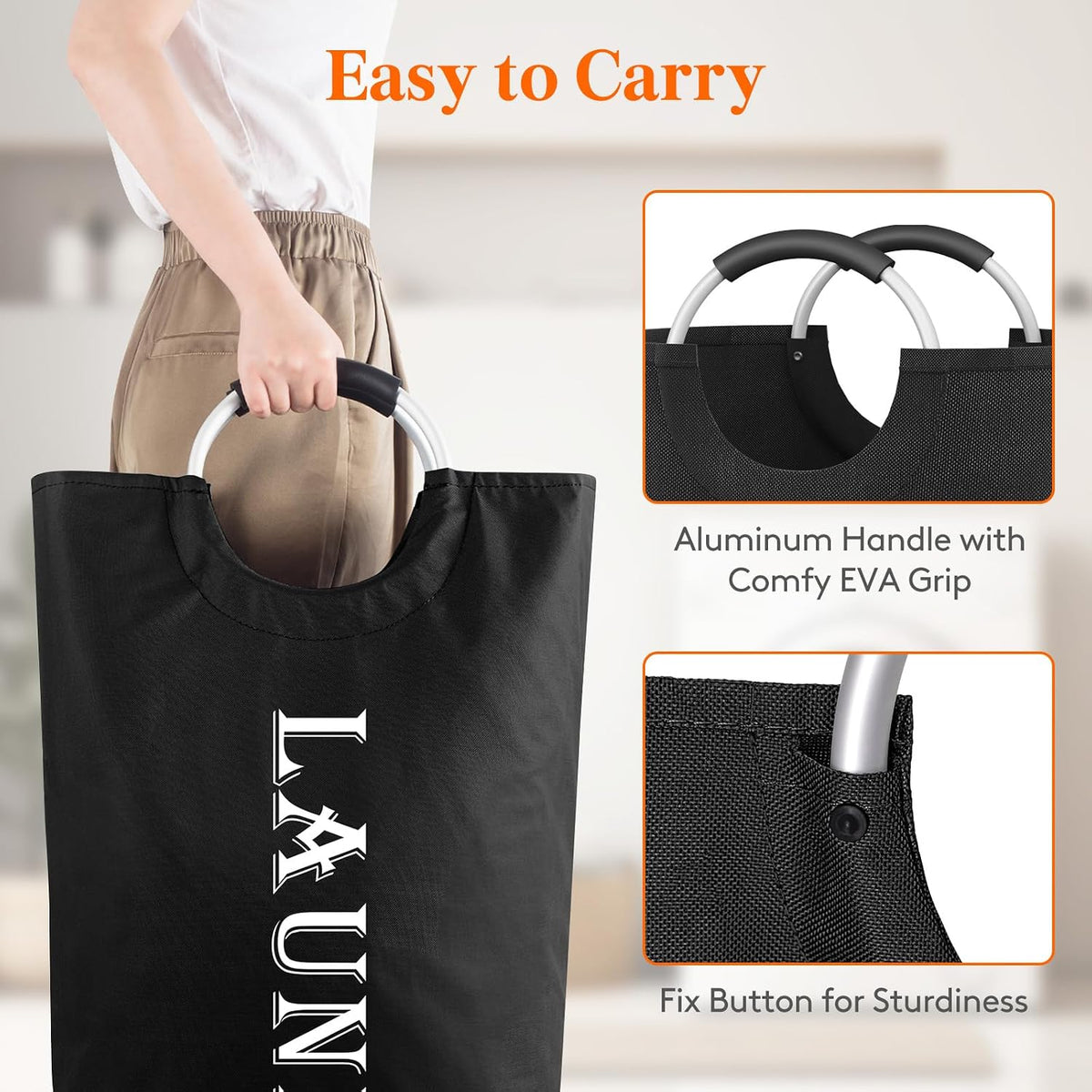 Lifewit 2 Pack 100L Laundry Basket with Aluminum Handles, Black