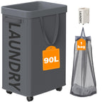 Optish 90L Laundry Basket with Wheels, Rolling Hamper with Removable Bag