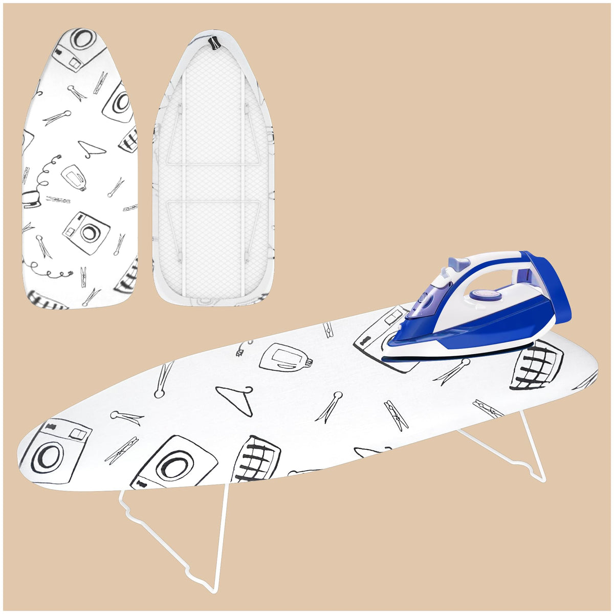 Ironing Board, 43"×13" with Iron Rest, 7 Adjustable Height & Clothes Shelf