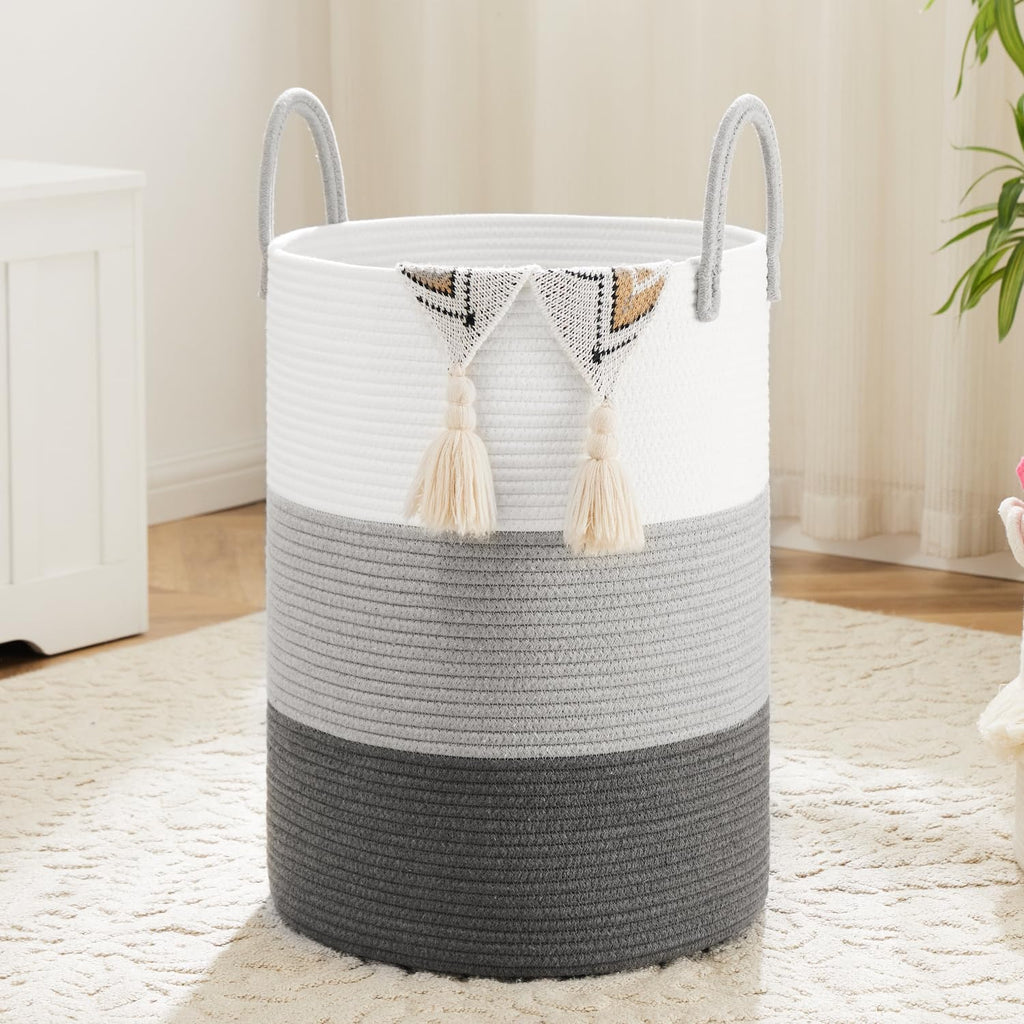 Artfeel Laundry Basket,Woven Cotton Rope Laundry Hamper,60L for Decor Storage of Dirty Clothes,Toys and Blankets in Bathroom,Baby Room and Living Room