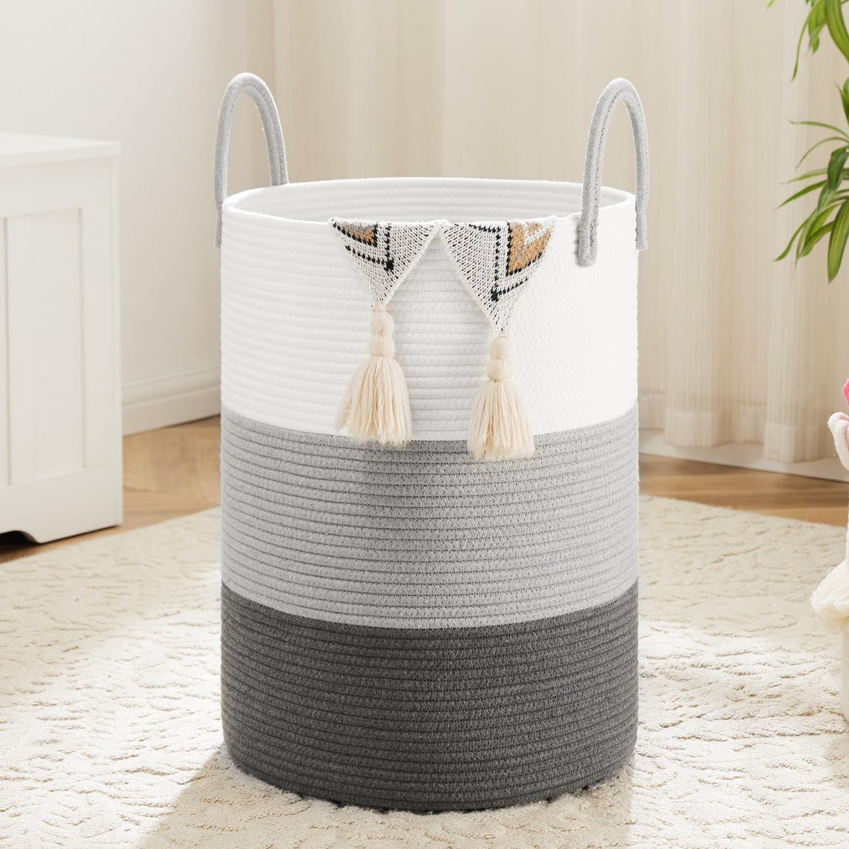 Artfeel Laundry Basket,Woven Cotton Rope Laundry Hamper,60L for Decor Storage of Dirty Clothes,Toys and Blankets in Bathroom,Baby Room and Living Room