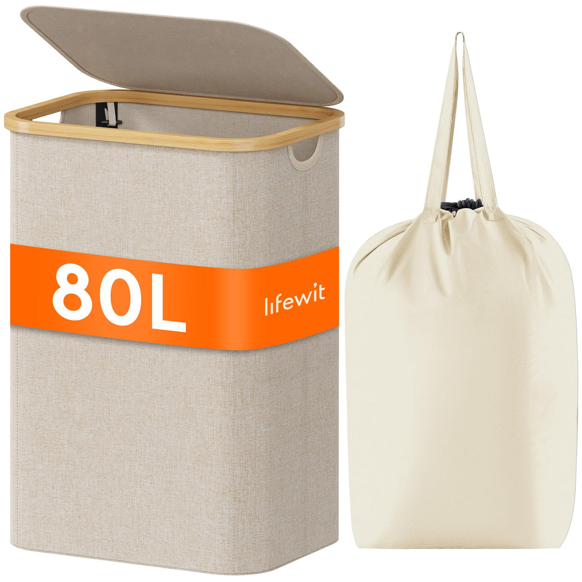 Lifewit 105L Large Laundry Basket with Lid, Removable Bags, Black