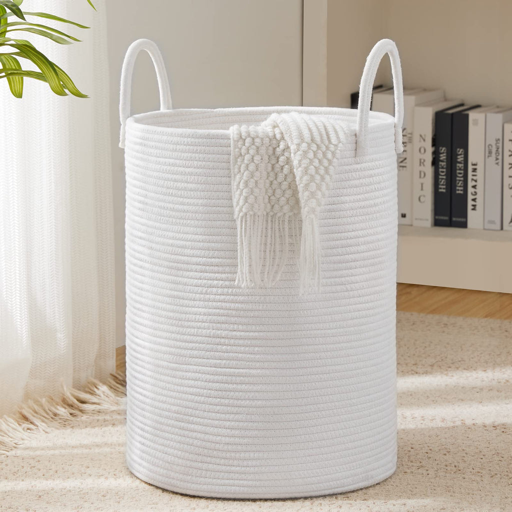 YOUDENOVA Jute Rope Laundry Hamper Basket, 58L Blanket Basket for Nursery