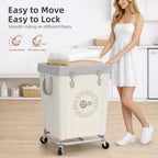 STORAGE MANIAC Commercial Laundry Hamper with Heavy Duty Steel Frame, 160 L Industrial Clothes Basket Cart with Wheels for Big Family, Home, Hotel, Laundry Room, 18''L x 18''W x 31''H, Medium Beige