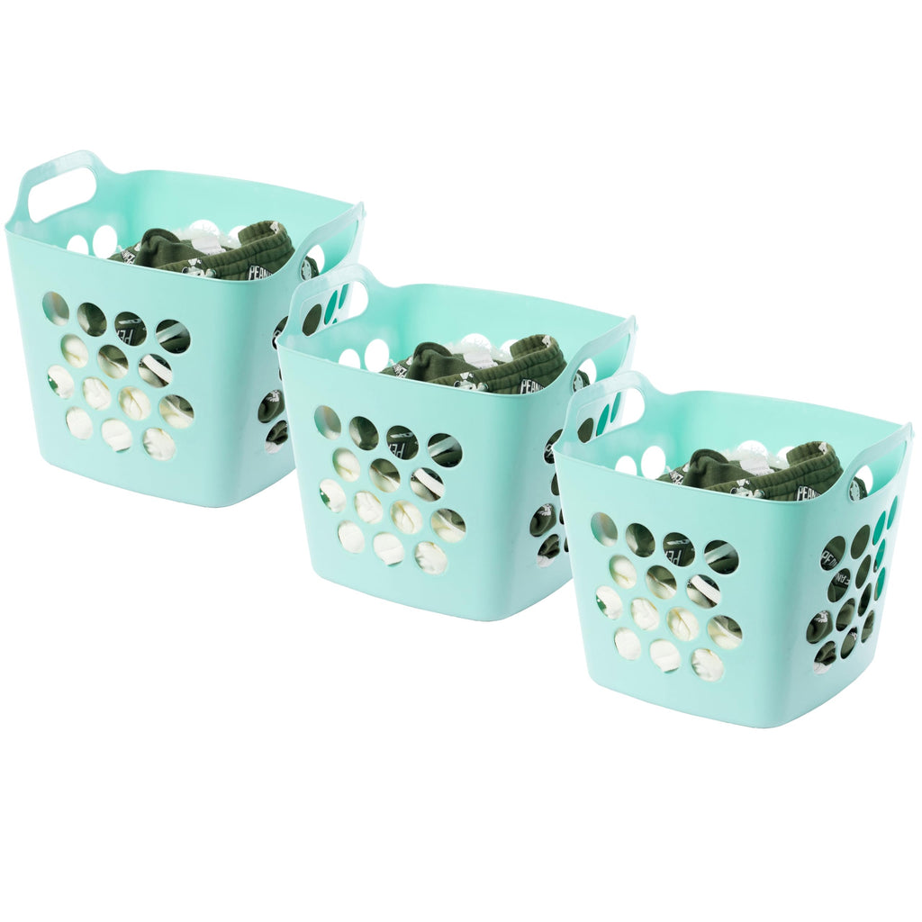Flexible Plastic Laundry Basket - Square Storage Hamper with Side Handles for Easy Carrying - Versatile Organizer for Laundry, and Household Storage, 28 Litter White