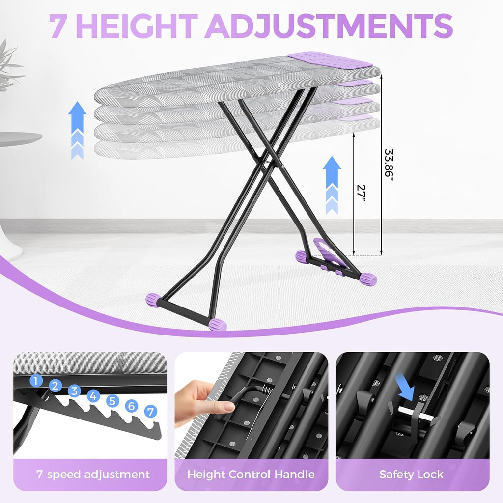 APEXCHASER Foldable 7-Level Heigh Adjustable Ironing Board with Iron Rest