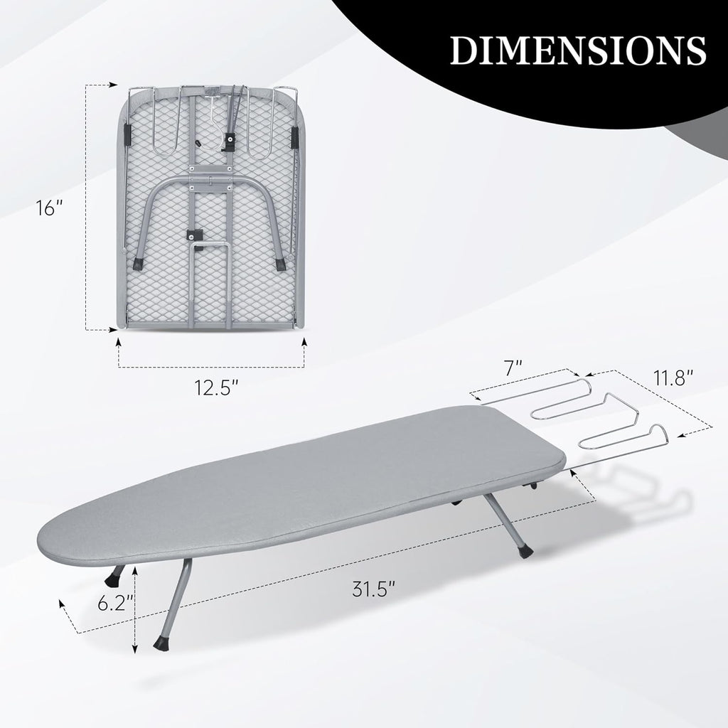 ZOES HOMEWARE Premium Metal Mesh Panel Tabletop Ironing Board Silver