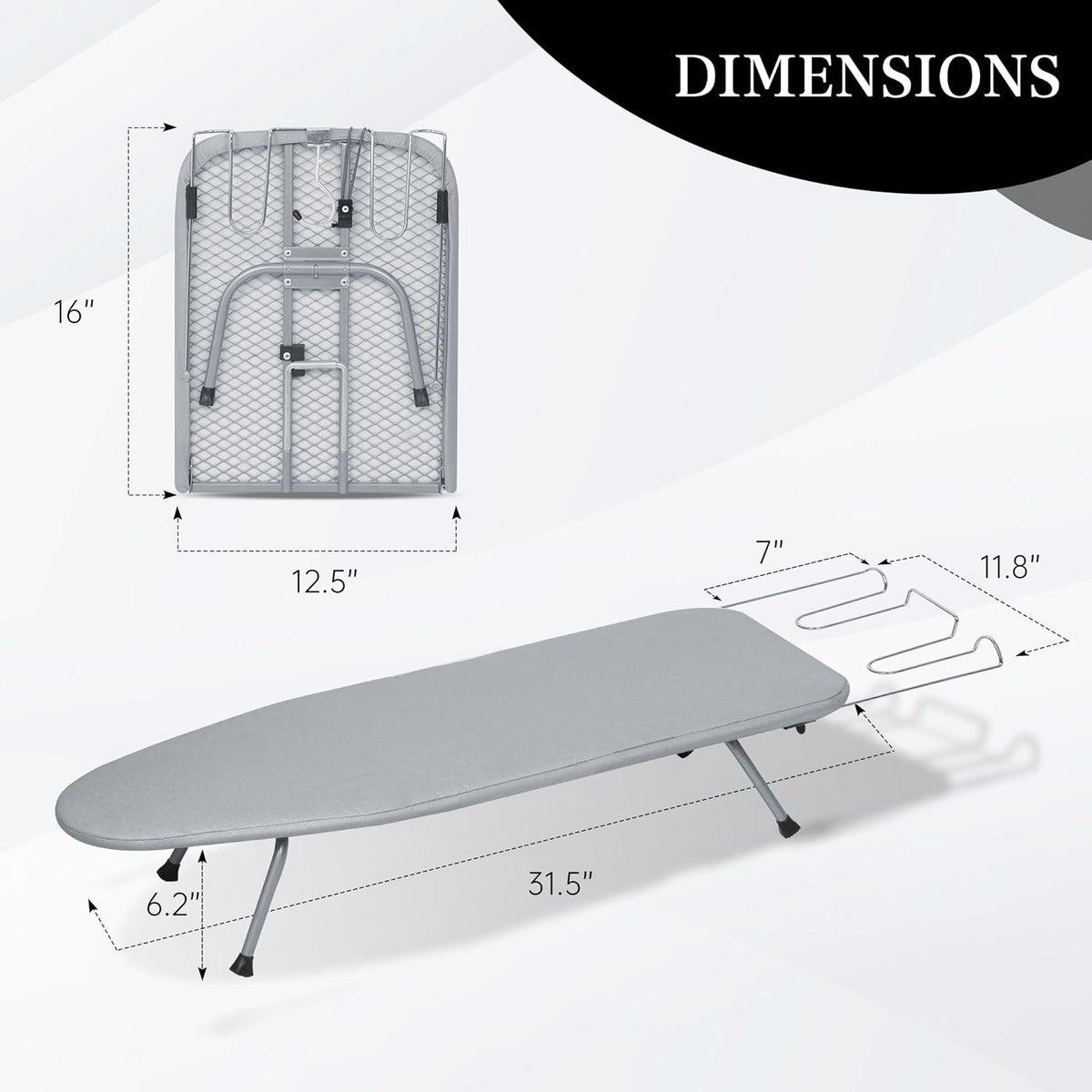 ZOES HOMEWARE Premium Metal Mesh Panel Tabletop Ironing Board Silver