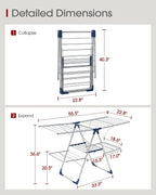 Sakugi Clothes Drying Rack, Foldable 2-Level with 55.5" Adjustable Wings
