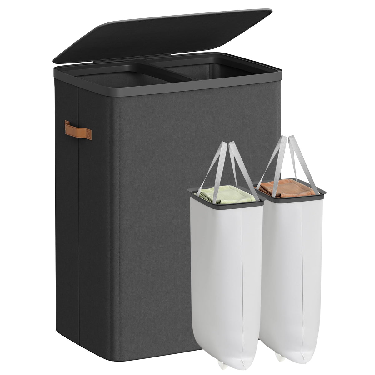 SONGMICS Laundry Basket, 170L Laundry Hamper with Lid, 2 Removable Bags