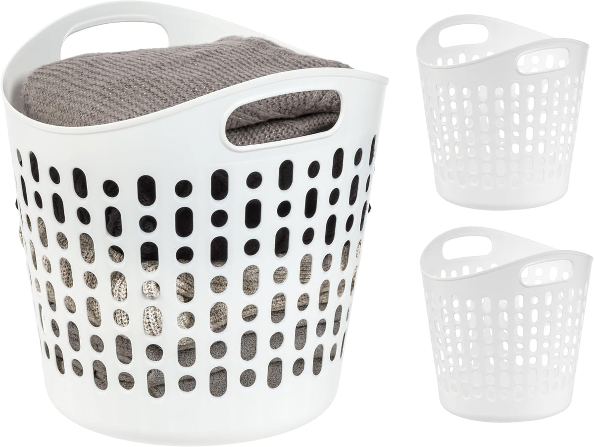 IRIS USA Plastic Laundry Hamper, 27L- 3 PK, Flexible, Ventilation, White