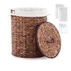 Round Water Hyacinth Laundry Hamper with Lid Handwoven Wicker Basket with Handles for Dirty Clothes, Storage, and Organization Ideal for Bedroom, Bathroom, and Laundry Room, No Assembly Required, 60L
