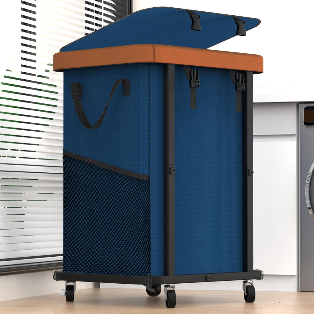 Laundry Hamper with Wheels,150L Leather Patchwork Clothes Hamper Black