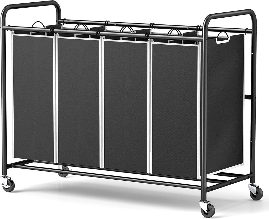 ROMOON Laundry Hamper Sorter Cart, 4-Section Organizer with Lockable Wheels