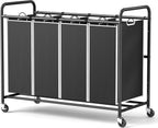 ROMOON Laundry Hamper Sorter Cart, 4-Section Organizer with Lockable Wheels