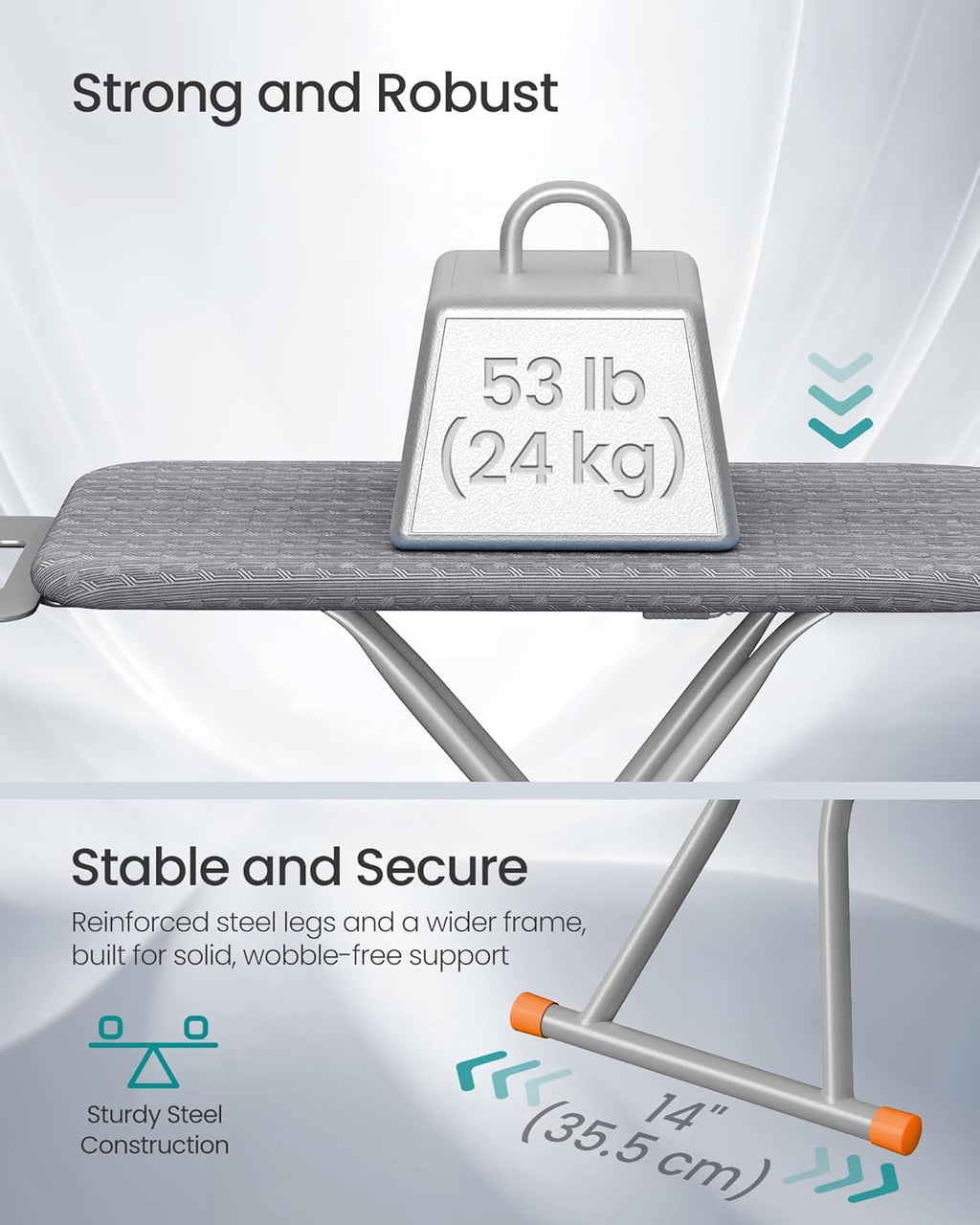 SONGMICS Ironing Board, Foldable, with Stable Iron Rest, 43 x 13 Inches