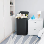 SUOCO Laundry Basket with Lid, 29 Gal (110L) Clothes Hamper with Bamboo Handles, Large Foldable Laundry Hamper for Bedroom, Bathroom, Dorm, Laundry Room - Black