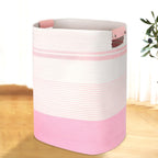 Large Laundry Hamper Basket, 85L Cotton Rope Woven Storage Bin for Blankets, Dirty Clothes Toys, Decorative Tall Basket with Leather Handles for Living Room, Bedroom, Bathroom, Nursery, Jute