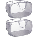 Durable Collapsible Laundry Baskets, Mesh Pop Up Laundry Hamper with Side Pocket, Foldable Clothes Hamper with Reinforced Carry Handles for Laundry, Bathroom, Kids Room, Dorm, Travel 2 Pack Navy Blue