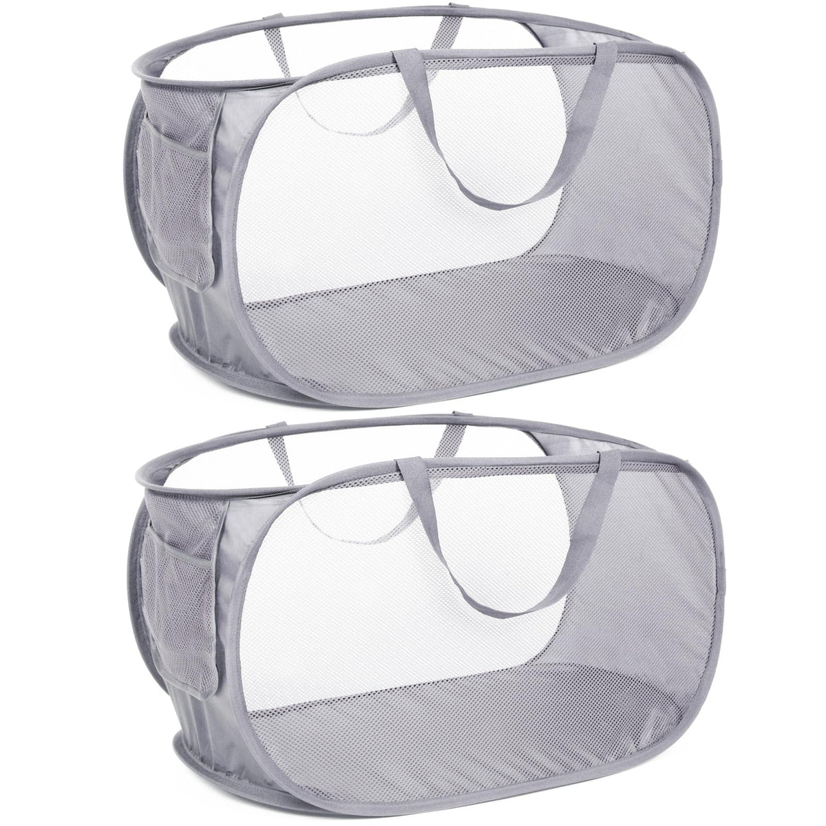 4 Pack Durable Collapsible Laundry Baskets, Mesh Foldable Laundry Basket, Pop Up Laundry Hamper with Pocket, Clothes Hamper with Reinforced Handles for Laundry, Bathroom, Kids Room, Dorm or Travel