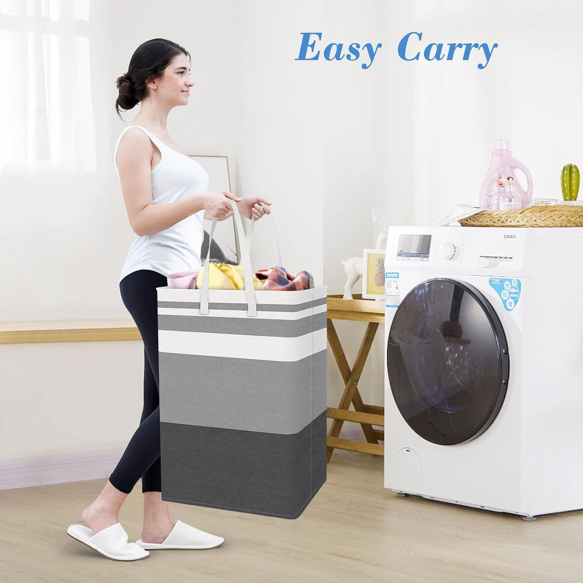 BlissTotes 3-Pack Laundry Basket, Collapsible Laundry Hamper, Grey, 75L