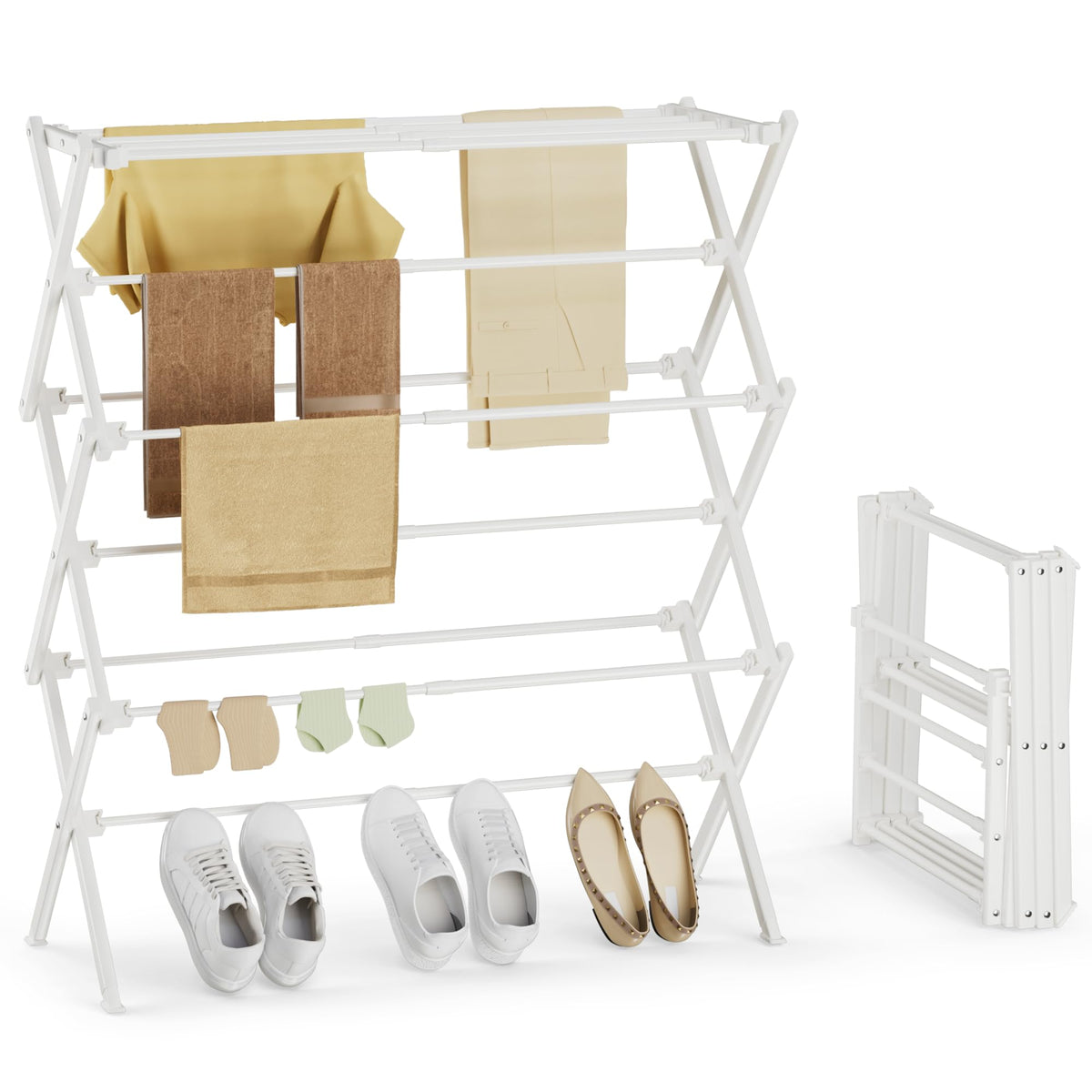 Foldable Clothes Drying Rack, Reinforced Joints, White