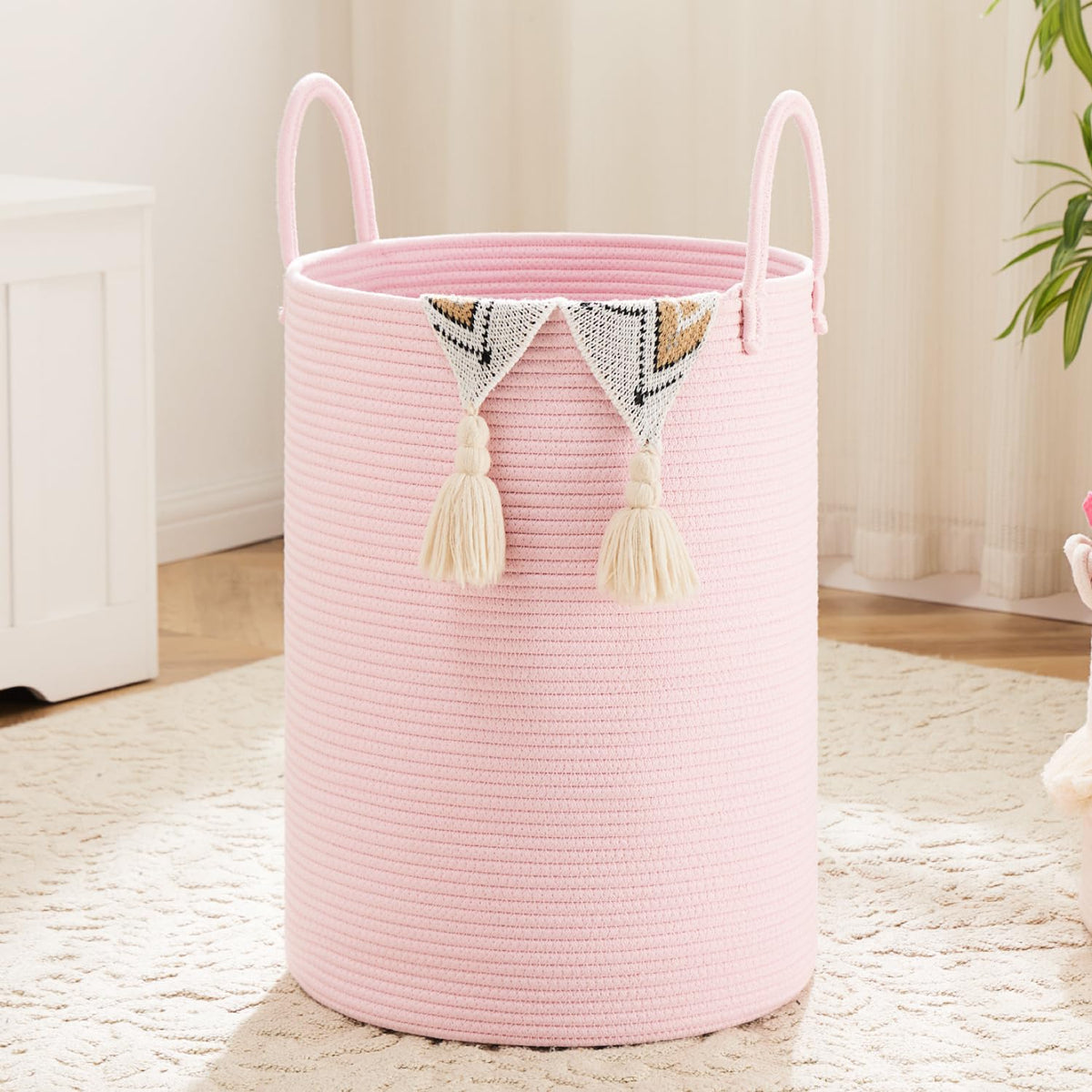 Artfeel Laundry Basket,Woven Cotton Rope Laundry Hamper,60L for Decor Storage of Dirty Clothes,Toys and Blankets in Bathroom,Baby Room and Living Room