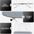 ZOES HOMEWARE Tabletop Ironing Board,Portable Iron Board with Iron Rest, Foldable Small Ironing Board with Heat Resistant Cover and 100% Cotton Pad, 31.5"x11.8"x7", Grey