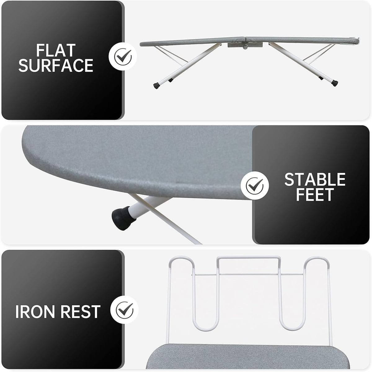 ZOES HOMEWARE Tabletop Ironing Board,Portable Iron Board with Iron Rest, Foldable Small Ironing Board with Heat Resistant Cover and 100% Cotton Pad, 31.5"x11.8"x7", Grey