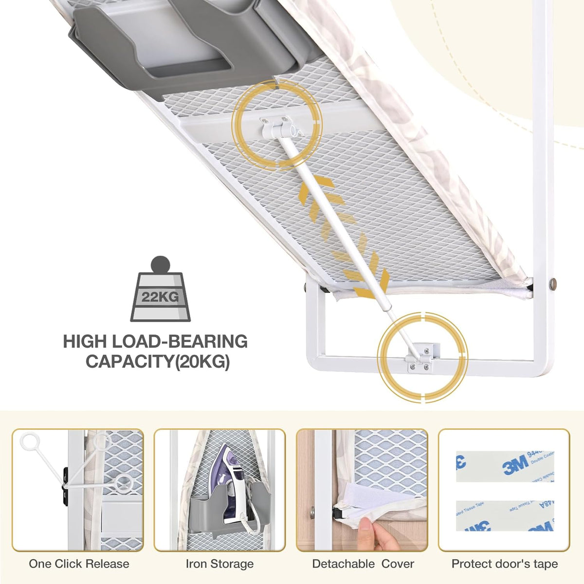 KINGBOARD Over the Door Ironing Board, 36 x 12 Iron Board with Iron Storage