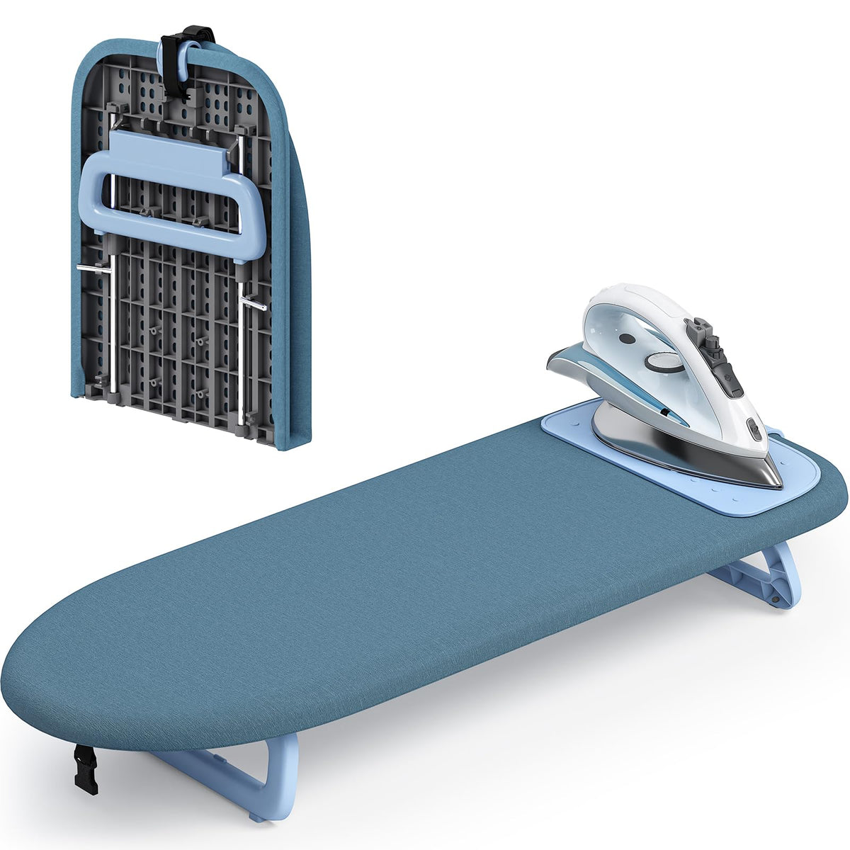 KINGBOARD Small Ironing Board with Iron Mat, Tabletop Iron Board, Black
